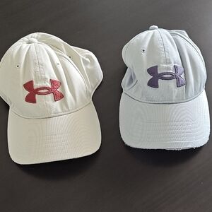 Under Armour Cream and Light Blue Hats
